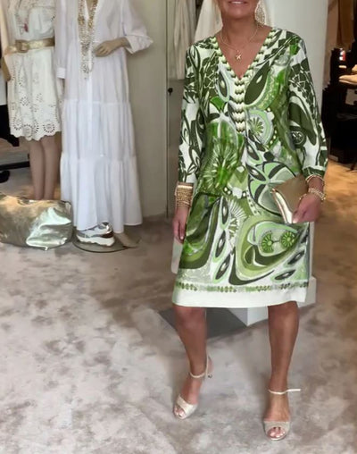 Robe décontractée à imprimé rétro et col en V
