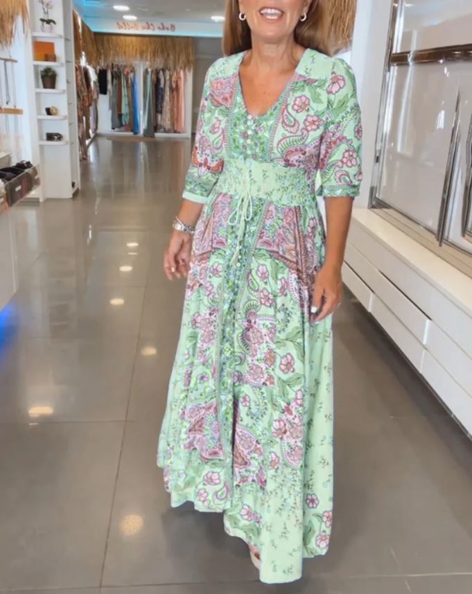 Robe de vacances à col en V et manches 3/4 - 💖 SPÉCIAL FÊTE DES MÈRES 👩‍🦳