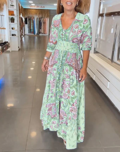 Robe de vacances à col en V et manches 3/4 - 💖 SPÉCIAL FÊTE DES MÈRES 👩‍🦳