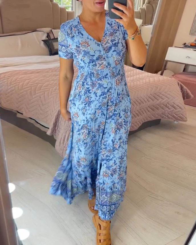 Robe col V à imprimé fleuri