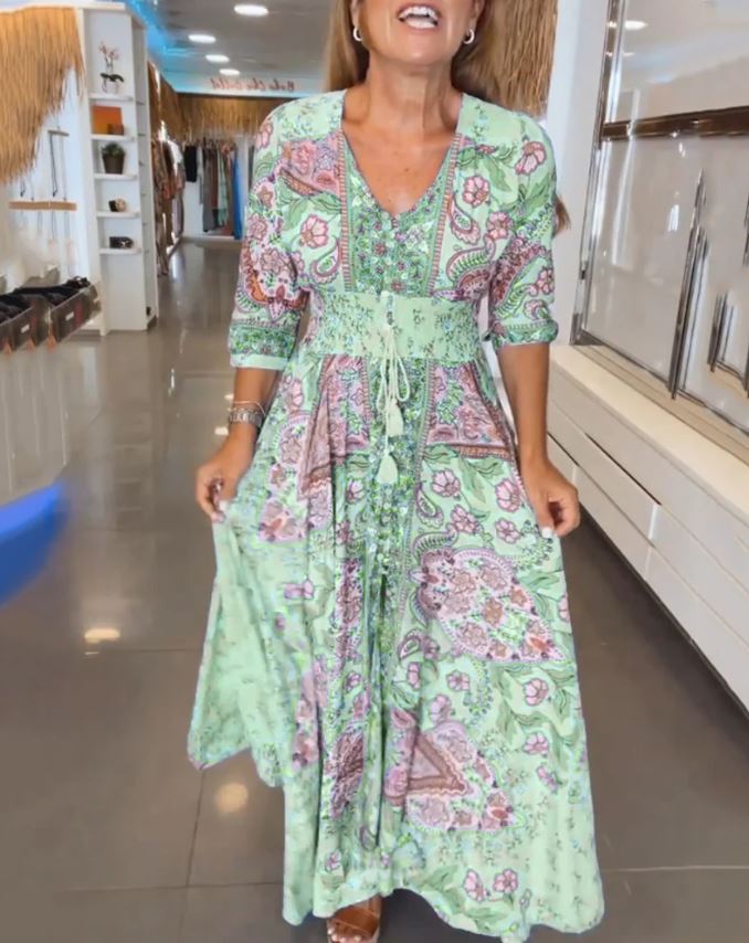 Robe de vacances à col en V et manches 3/4 - 💖 SPÉCIAL FÊTE DES MÈRES 👩‍🦳