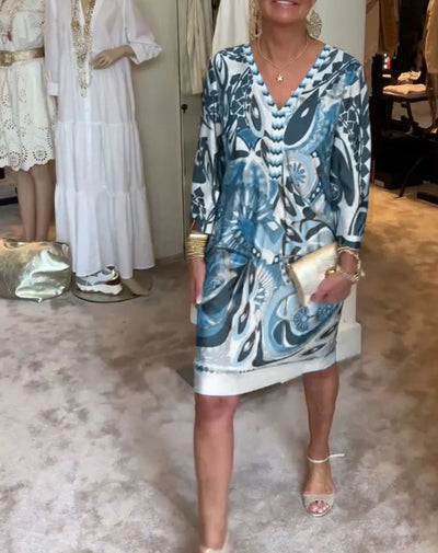 Robe décontractée à imprimé rétro et col en V
