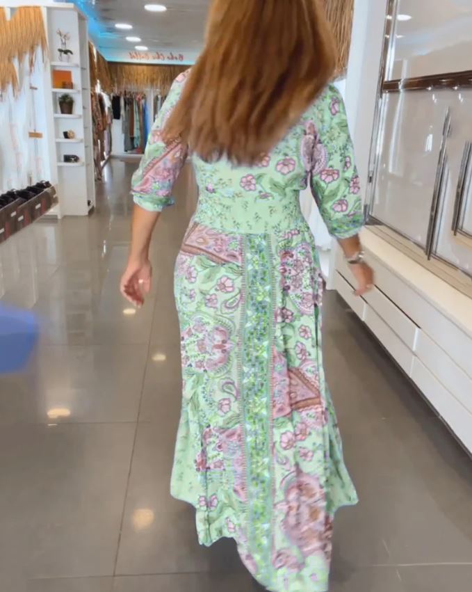 Robe de vacances à col en V et manches 3/4 - 💖 SPÉCIAL FÊTE DES MÈRES 👩‍🦳