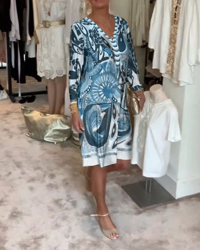 Robe décontractée à imprimé rétro et col en V