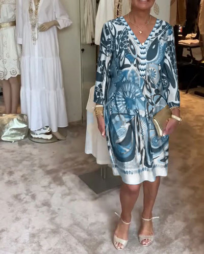 Robe décontractée à imprimé rétro et col en V
