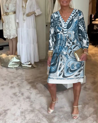 Robe décontractée à imprimé rétro et col en V