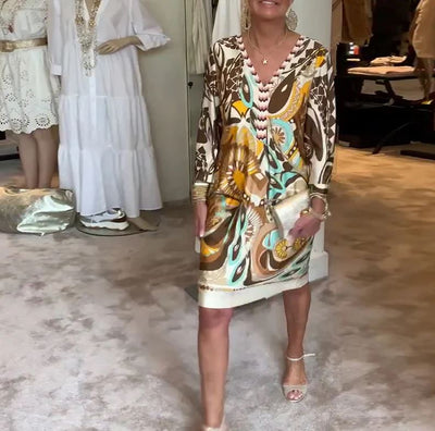 Robe décontractée à imprimé rétro et col en V