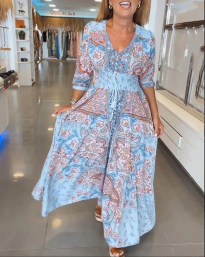Robe de vacances à col en V et manches 3/4 - 💖 SPÉCIAL FÊTE DES MÈRES 👩‍🦳