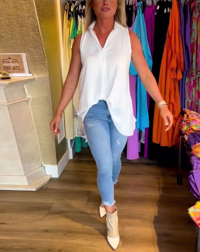Haut sans manches à volants et revers - 💖 SPÉCIAL FÊTE DES MÈRES 👩‍🦳