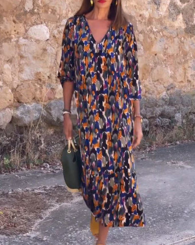 Robe col V imprimé rétro  - 💖 SPÉCIAL FÊTE DES MÈRES 👩‍🦳