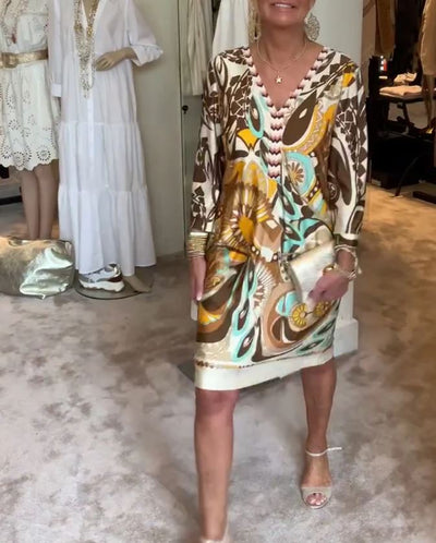 Robe décontractée à imprimé rétro et col en V