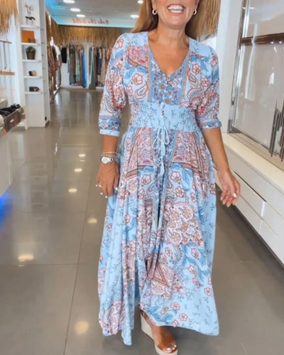 Robe de vacances à col en V et manches 3/4 - 💖 SPÉCIAL FÊTE DES MÈRES 👩‍🦳