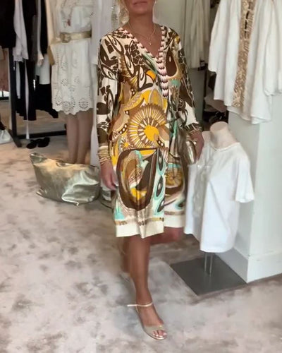 Robe décontractée à imprimé rétro et col en V