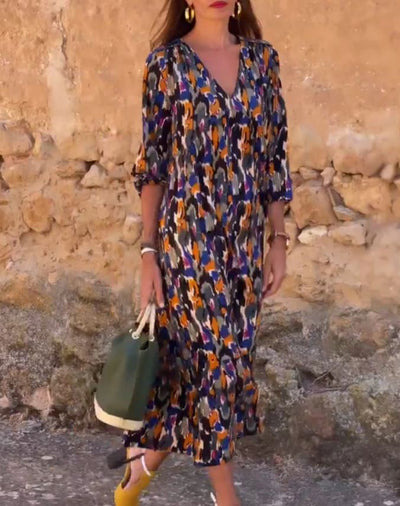 Robe col V imprimé rétro  - 💖 SPÉCIAL FÊTE DES MÈRES 👩‍🦳