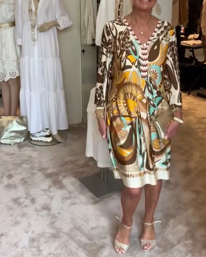 Robe décontractée à imprimé rétro et col en V