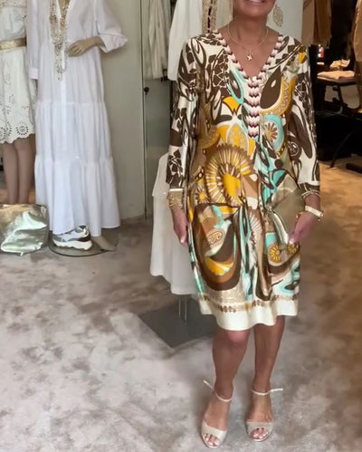 Robe décontractée à imprimé rétro et col en V