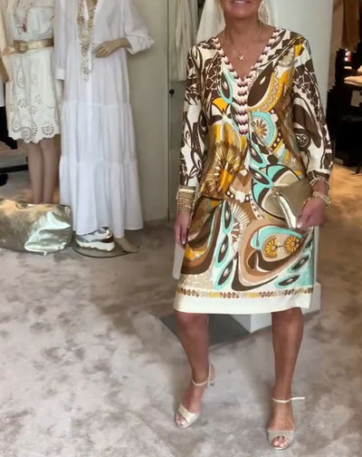 Robe décontractée à imprimé rétro et col en V