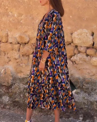 Robe col V imprimé rétro  - 💖 SPÉCIAL FÊTE DES MÈRES 👩‍🦳