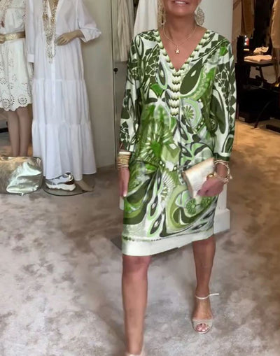 Robe décontractée à imprimé rétro et col en V