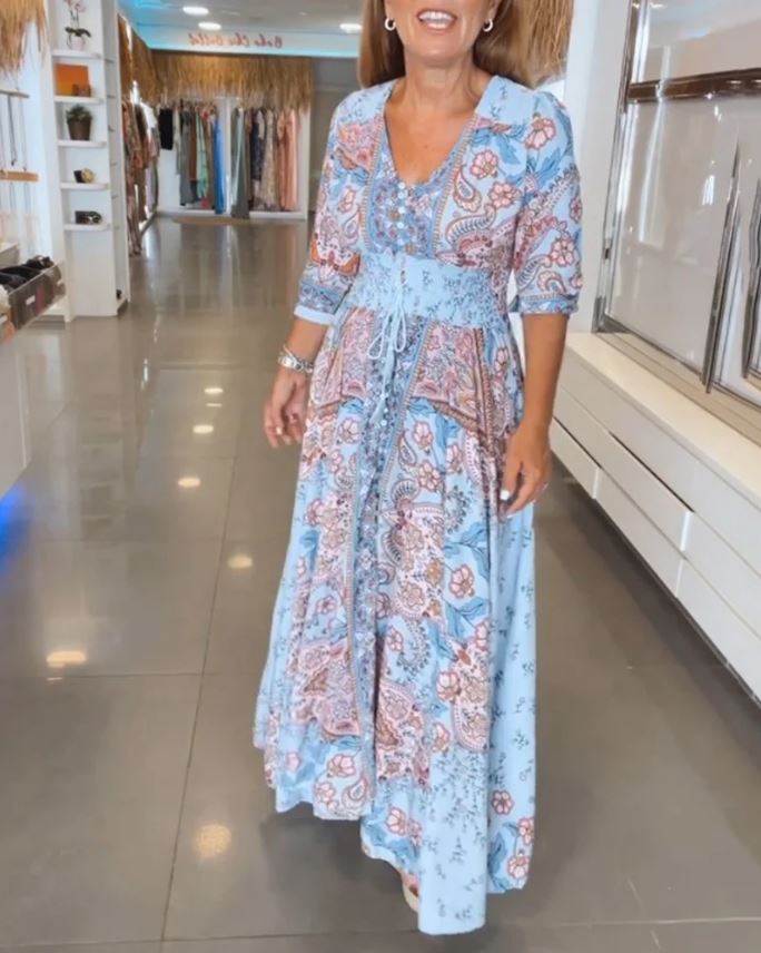 Robe de vacances à col en V et manches 3/4 - 💖 SPÉCIAL FÊTE DES MÈRES 👩‍🦳