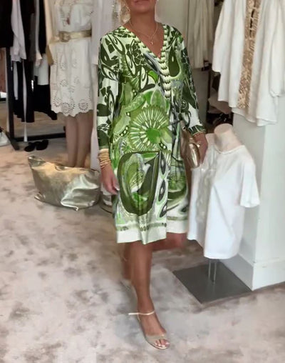 Robe décontractée à imprimé rétro et col en V