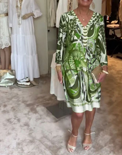 Robe décontractée à imprimé rétro et col en V