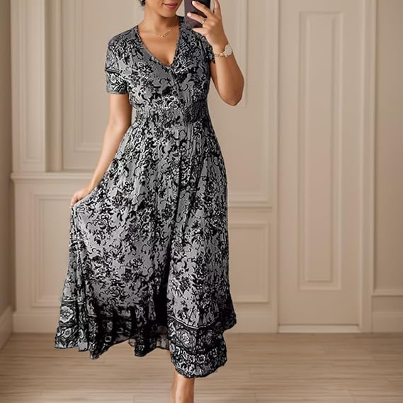 Robe col V à imprimé fleuri