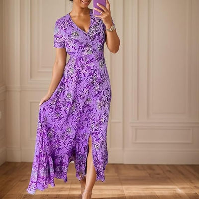 Robe col V à imprimé fleuri