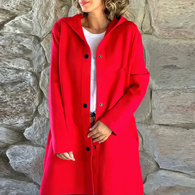 Veste femme avec simple rangée de boutons et capuche