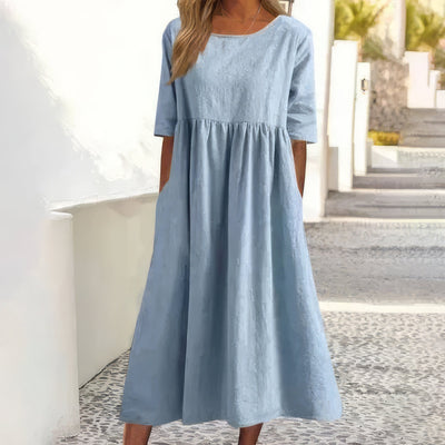 Robe en coton avec col rond et poches