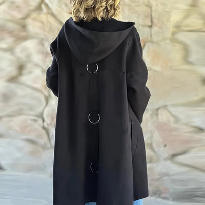 Veste femme avec simple rangée de boutons et capuche